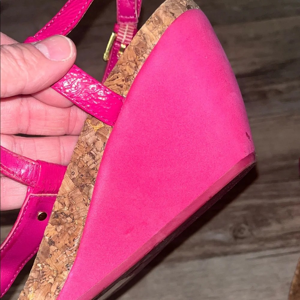 Lauren Ralph Lauren Red Leather Cork Thong Sandals - Picture 5 of 8
